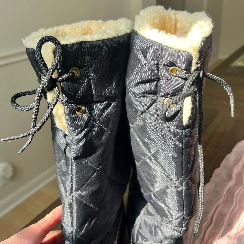 L.L.Bean Quilted Black Duck Boots‎ Cozy Winter Snow Waterproof Bottom SZ 6